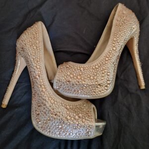 Pink open toe high heels